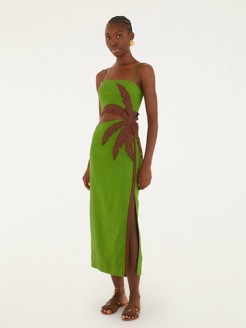 Farm Rio Green Palm-Accent Slip Dress - Womens
